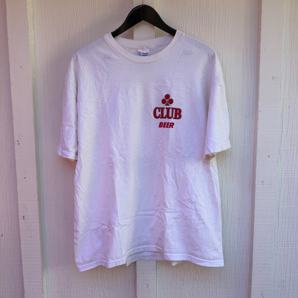 Vintage Hanes Heavyweight Club Beer T-Shirt Mens XL White Graphic Tee
